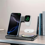 Q50D 4-in-1 Foldable Wireless Charger Dock 15W Fast Charging Station with RGB Ambient Light for Mobile Phone Apple Watch AirPods