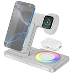 Q50D 4-in-1 Foldable Wireless Charger Dock 15W Fast Charging Station with RGB Ambient Light for Mobile Phone Apple Watch AirPods