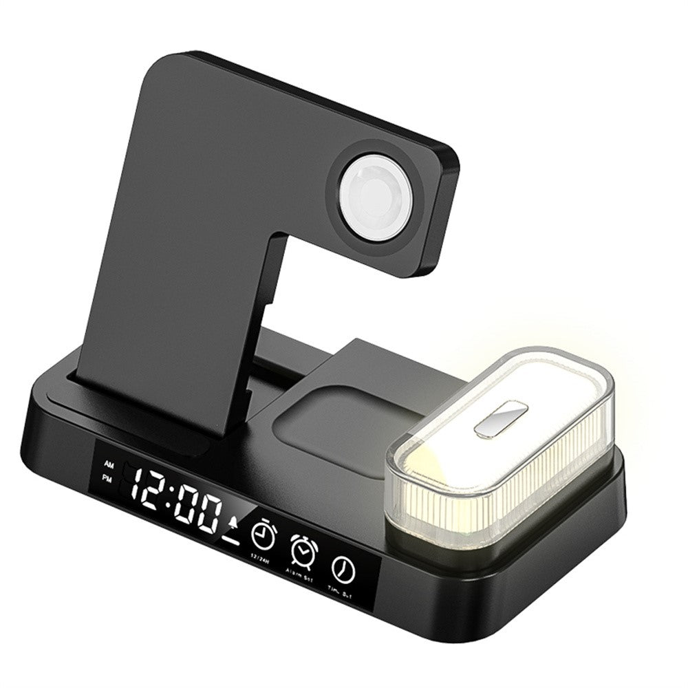 JJT-S37 15W Foldable Wireless Charger Dock Multifunctional Fast Charging Station with RGB Ambient Light and Clock for Samsung Watch