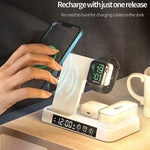 JJT-S37 15W Foldable Wireless Charger Dock Multifunctional Fast Charging Station with RGB Ambient Light and Clock for Samsung Watch