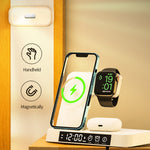 JJT-S37 15W Foldable Wireless Charger Dock Multifunctional Fast Charging Station with RGB Ambient Light and Clock for Samsung Watch