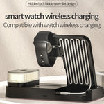 JJT-S37 15W Foldable Wireless Charger Dock Multifunctional Fast Charging Station with RGB Ambient Light and Clock for Samsung Watch