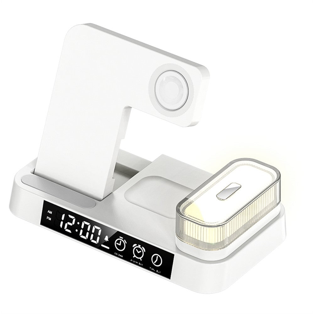 JJT-S37 15W Foldable Wireless Charger Dock Multifunctional Fast Charging Station with RGB Ambient Light and Clock for Samsung Watch