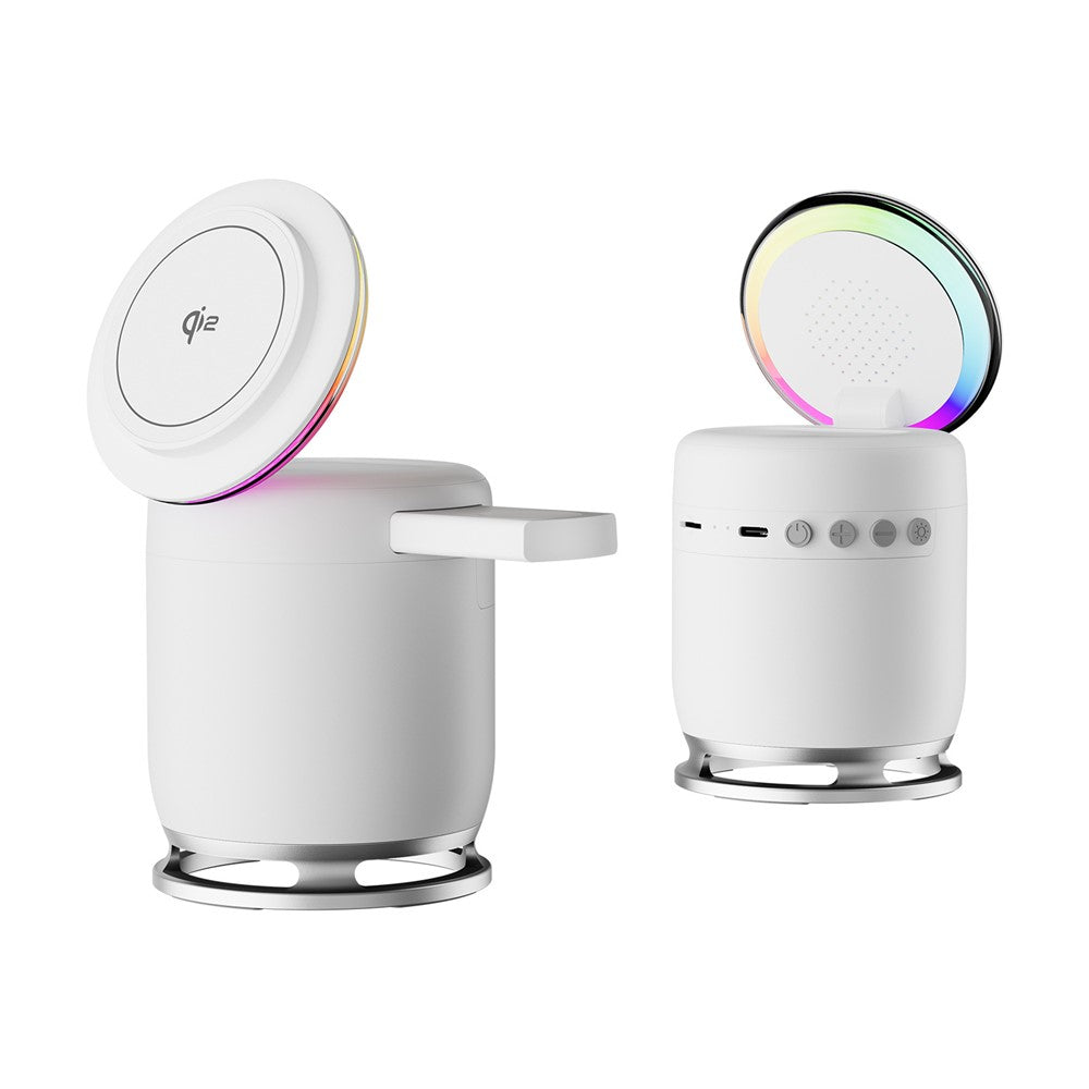 JJT-C52 Qi2 15W 5 in 1 Magnetic Wireless Charger Stand Bluetooth-Compatible Speaker with RGB Light for iPhone Apple Watch AirPods