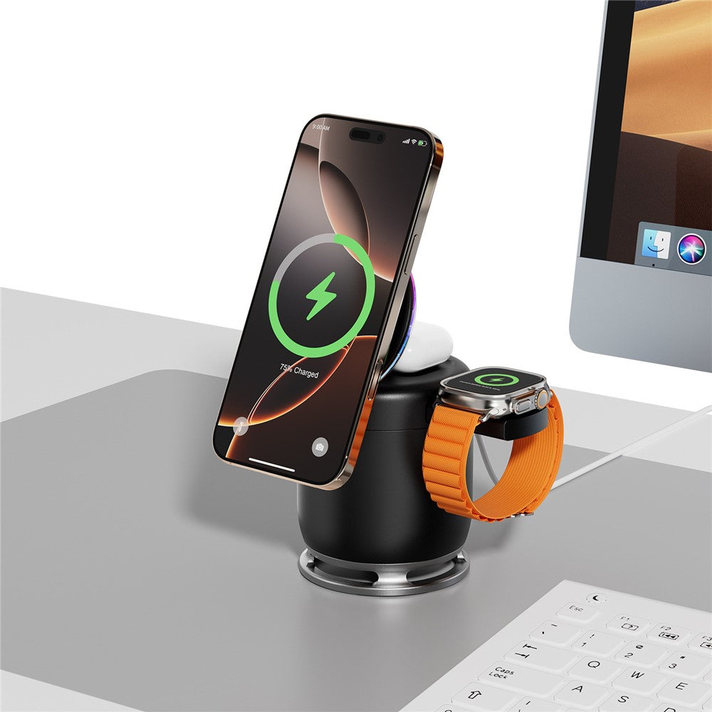 JJT-C52 Qi2 15W 5 in 1 Magnetic Wireless Charger Stand Bluetooth-Compatible Speaker with RGB Light for iPhone Apple Watch AirPods