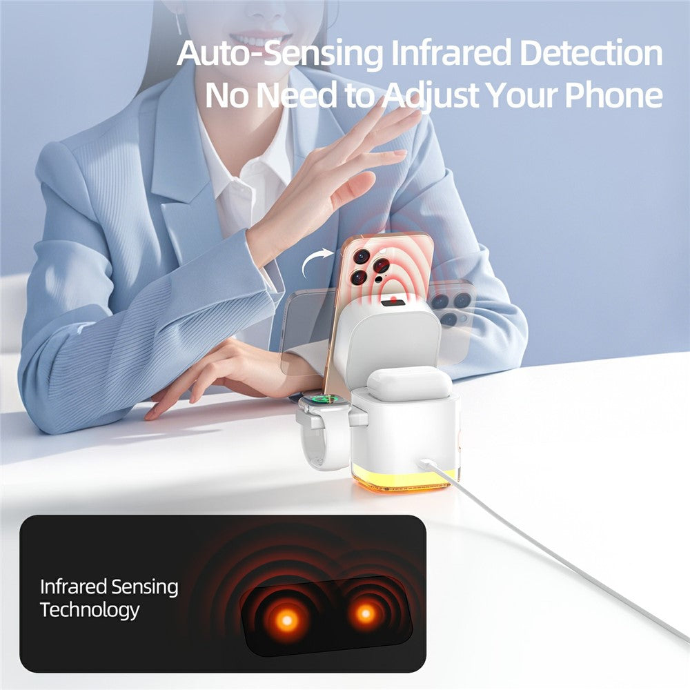 C53 QI2 5 in 1 Foldable Magnetic Wireless Charger 15W Fast Charging Charger Built-in Retractable Cable with Adjustable LED Night Light