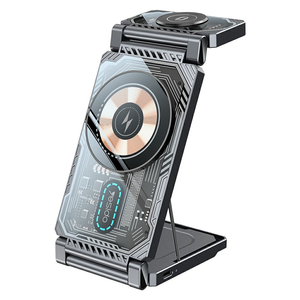 YESIDO DS25 3-i-1 Foldbar Trådløs Oplader Magnetisk Opladningsstation til Telefon / Ur / Høretelefoner