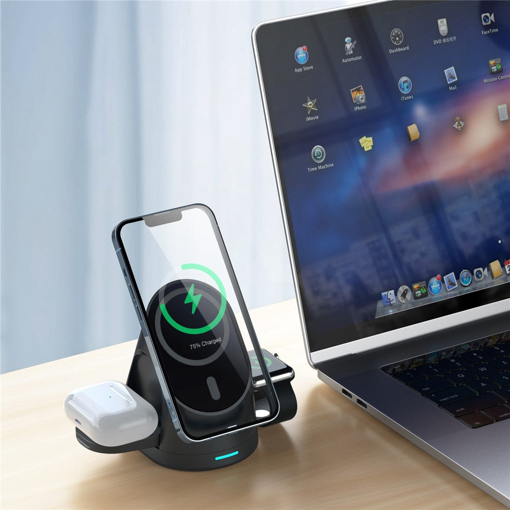 LFX-179 3 in 1 15W Wireless Charger Folding Fast Charging Dock Magnetic Charging Station for iPhone iWatch AirPods