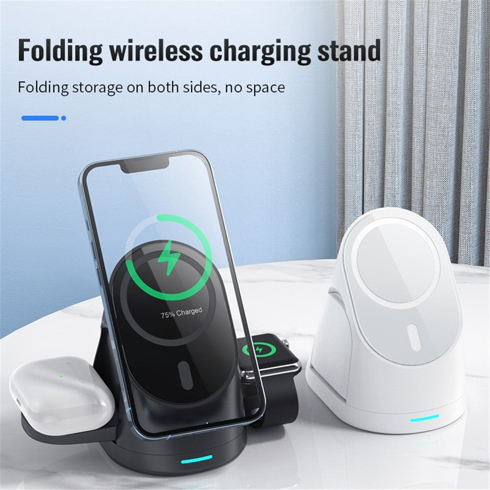 LFX-179 3 in 1 15W Wireless Charger Folding Fast Charging Dock Magnetic Charging Station for iPhone iWatch AirPods
