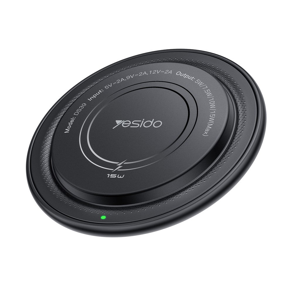 YESIDO DS39 15W Magnetic Wireless Charger Round Desktop Fast Charging Pad for Smartphone Earbuds