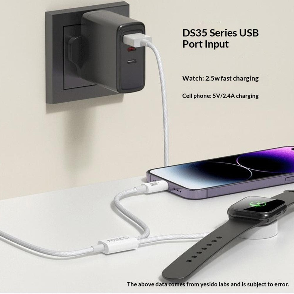 YESIDO DS34 2-i-1 Type-C til iP / trådløs opladningsdock til Apple Watch 2,5W hurtigopladningskabel