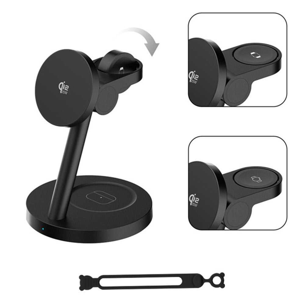 3-in-1 Qi2.2 Wireless Charger 25W Magnetic Stand for iPhone Samsung Phone Watch Earbuds