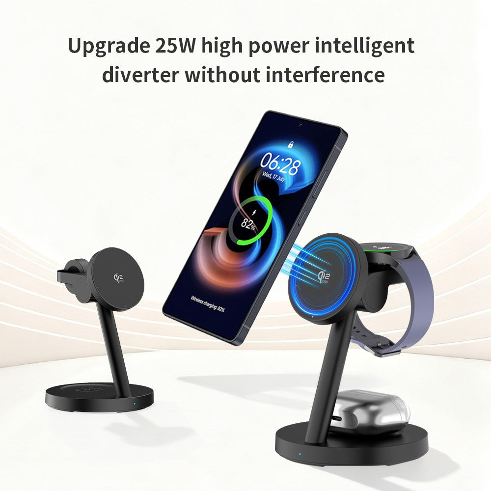 3-in-1 Qi2.2 Wireless Charger 25W Magnetic Stand for iPhone Samsung Phone Watch Earbuds