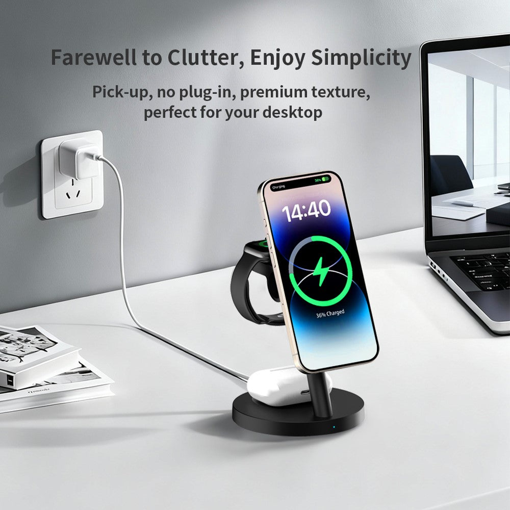 3-in-1 Qi2.2 Wireless Charger 25W Magnetic Stand for iPhone Samsung Phone Watch Earbuds