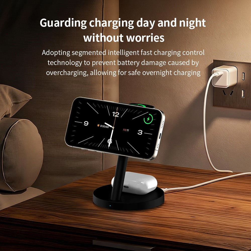 3-in-1 Qi2.2 Wireless Charger 25W Magnetic Stand for iPhone Samsung Phone Watch Earbuds