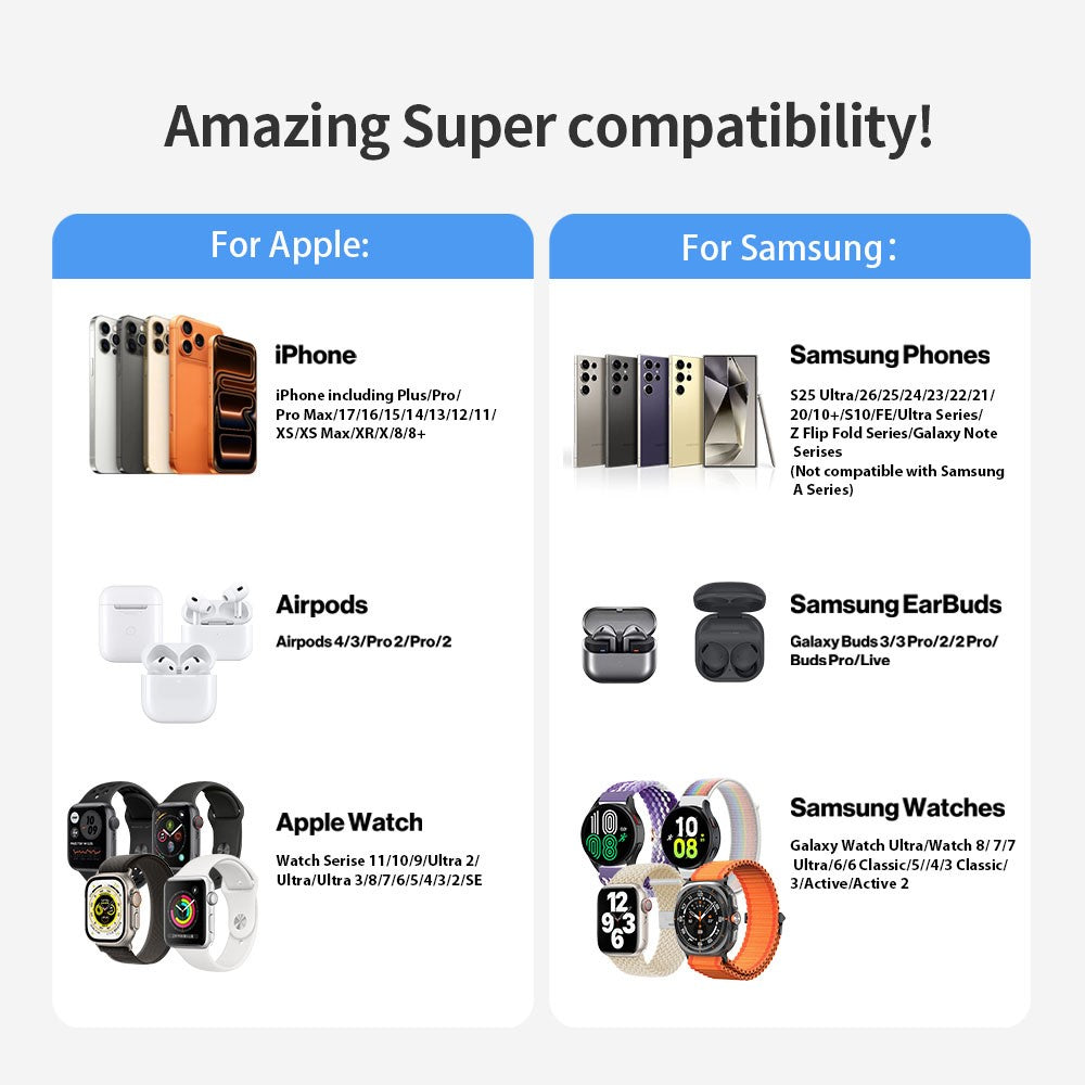 3-in-1 Qi2.2 Wireless Charger 25W Magnetic Stand for iPhone Samsung Phone Watch Earbuds