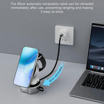 B30 3-in-1 Foldable Magnetic Wireless Charger with 80cm Retractable Cable, Qi2 15W Fast Charging Dock for Phone, Watch, Earbuds