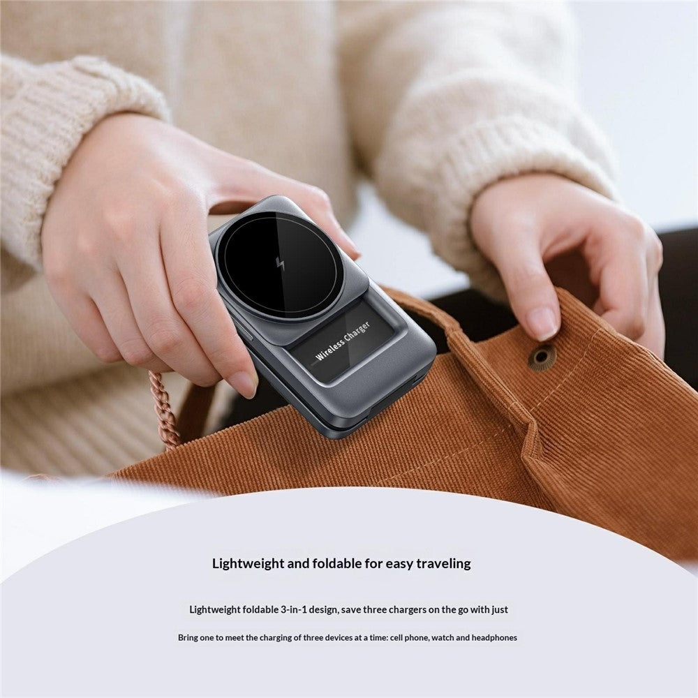 S29 3 in 1 Magnetic Wireless Charger with Ambient Light 15W Fast Charging Stand for Phone Watch Earbuds Foldable Charging Dock