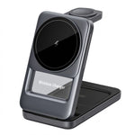 S29 3 in 1 Magnetic Wireless Charger with Ambient Light 15W Fast Charging Stand for Phone Watch Earbuds Foldable Charging Dock