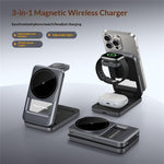 S29 3 in 1 Magnetic Wireless Charger with Ambient Light 15W Fast Charging Stand for Phone Watch Earbuds Foldable Charging Dock