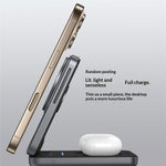 S29 3 in 1 Magnetic Wireless Charger with Ambient Light 15W Fast Charging Stand for Phone Watch Earbuds Foldable Charging Dock