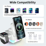 S6 3 in 1 Magnetic Wireless Charging Station Foldable Dock with RGB Light for iPhone Apple Watch AirPods