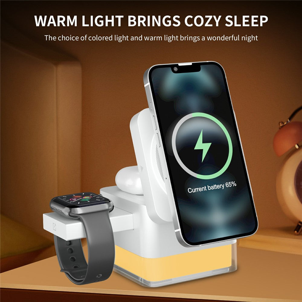 S6 3 in 1 Magnetic Wireless Charging Station Foldable Dock with RGB Light for iPhone Apple Watch AirPods