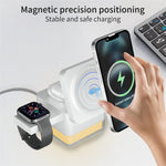 S6 3 in 1 Magnetic Wireless Charging Station Foldable Dock with RGB Light for iPhone Apple Watch AirPods