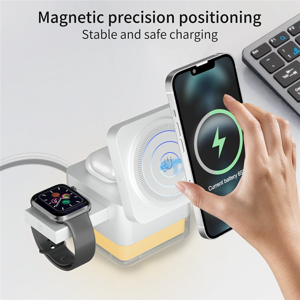 S6 3 in 1 Magnetic Wireless Charging Station Foldable Dock with RGB Light for iPhone Apple Watch AirPods