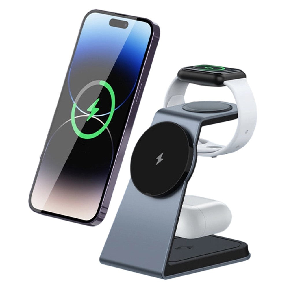 T3 Qi2 15W magnetisk trådløs oplader til iPhone Apple Watch AirPods skrivebordsstander