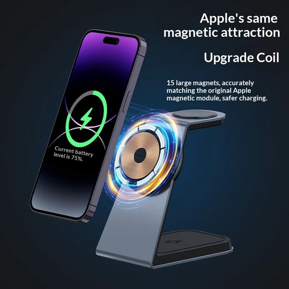 T3 Qi2 15W Magnetic Wireless Charger for iPhone Apple Watch AirPods Desktop Stand