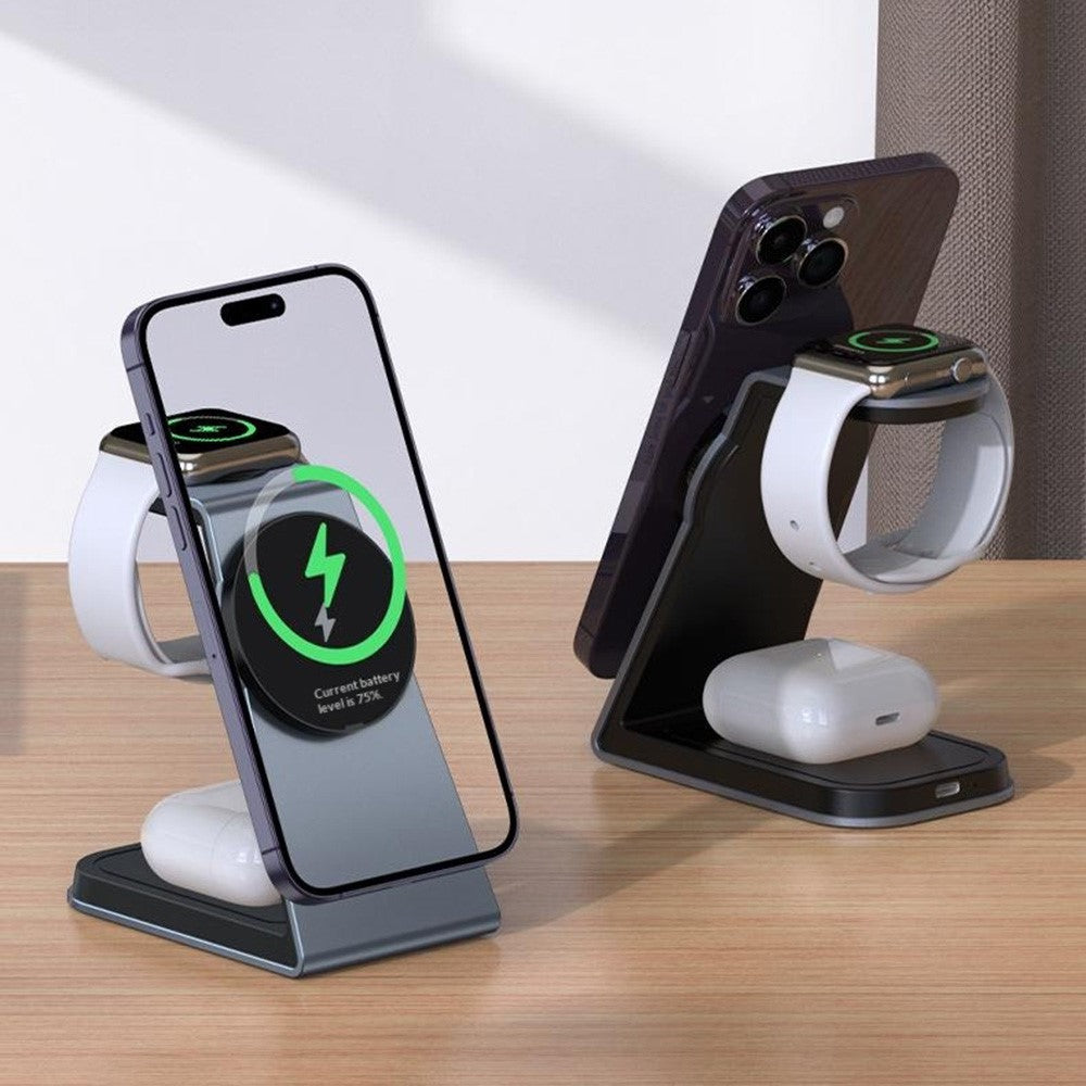 T3 Qi2 15W magnetisk trådløs oplader til iPhone Apple Watch AirPods skrivebordsstander