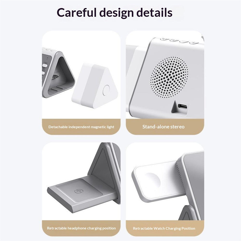 T12 5-in-1 Wireless Charging Station Stand Magnetic Stand with White Noise Night Light for Phone Watch Earbuds