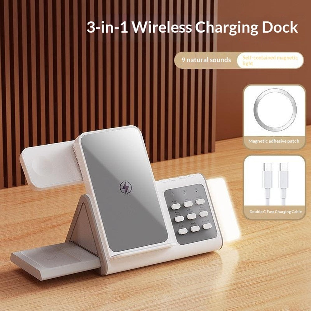 T12 5-in-1 Wireless Charging Station Stand Magnetic Stand with White Noise Night Light for Phone Watch Earbuds