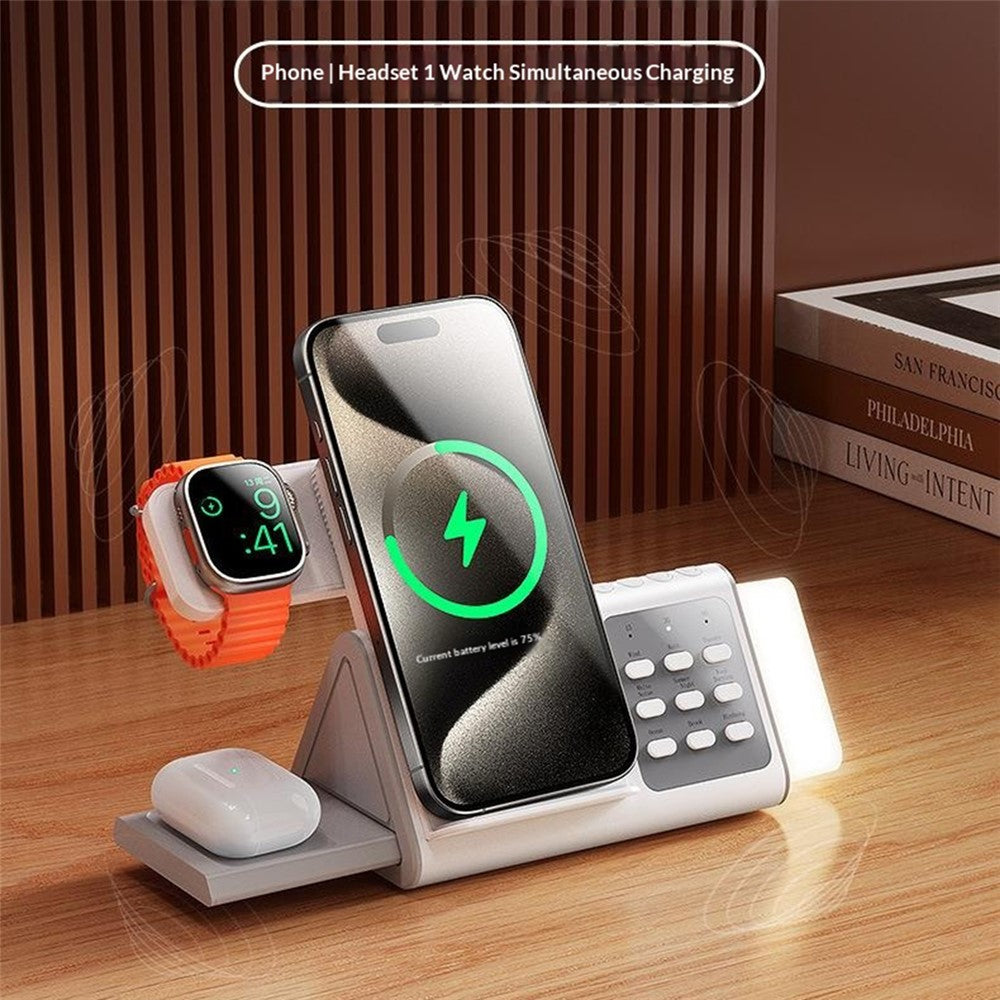 T12 5-in-1 Wireless Charging Station Stand Magnetic Stand with White Noise Night Light for Phone Watch Earbuds