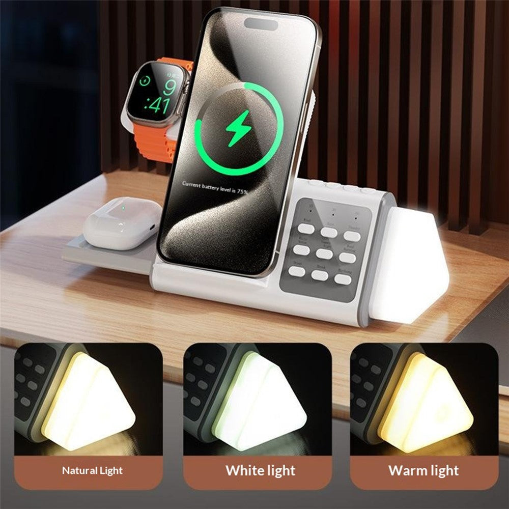 T12 5-in-1 Wireless Charging Station Stand Magnetic Stand with White Noise Night Light for Phone Watch Earbuds