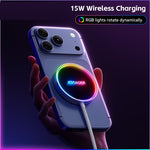 ESSAGER 15W Magnetisk Trådløs Oplader med Dynamisk RGB Lys Bærbar Opladningsplade