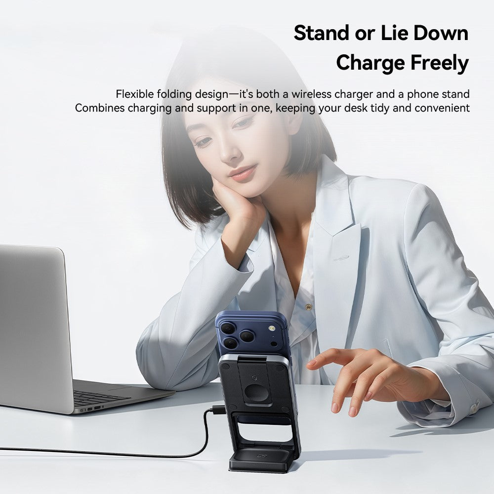 ESSAGER 3 in 1 Desktop Wireless Charger 15W Fast Charging Magnetic Foldable for Phone Watch Earbuds