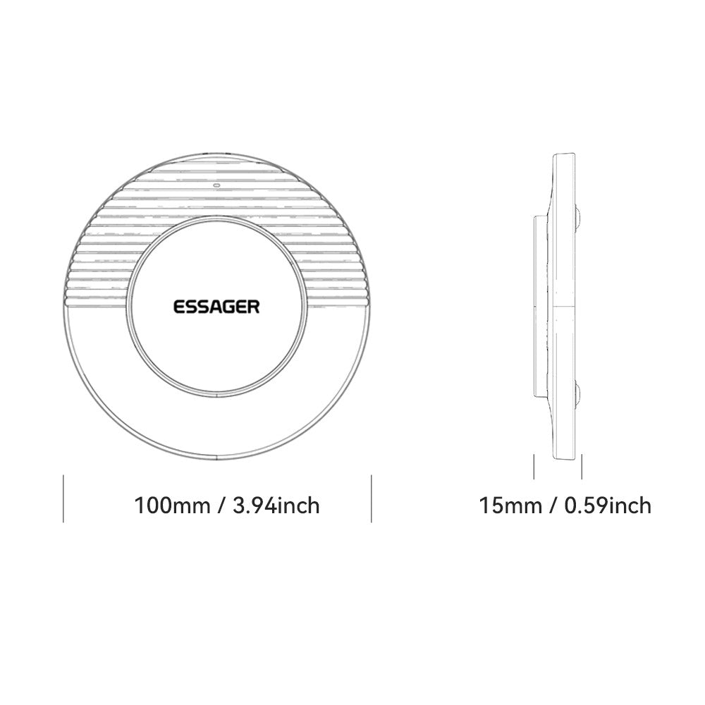 ESSAGER Trådløs Skrivebordsoplader Bærbar 15W Hurtigopladningsplade med 1m Type-C Kabel
