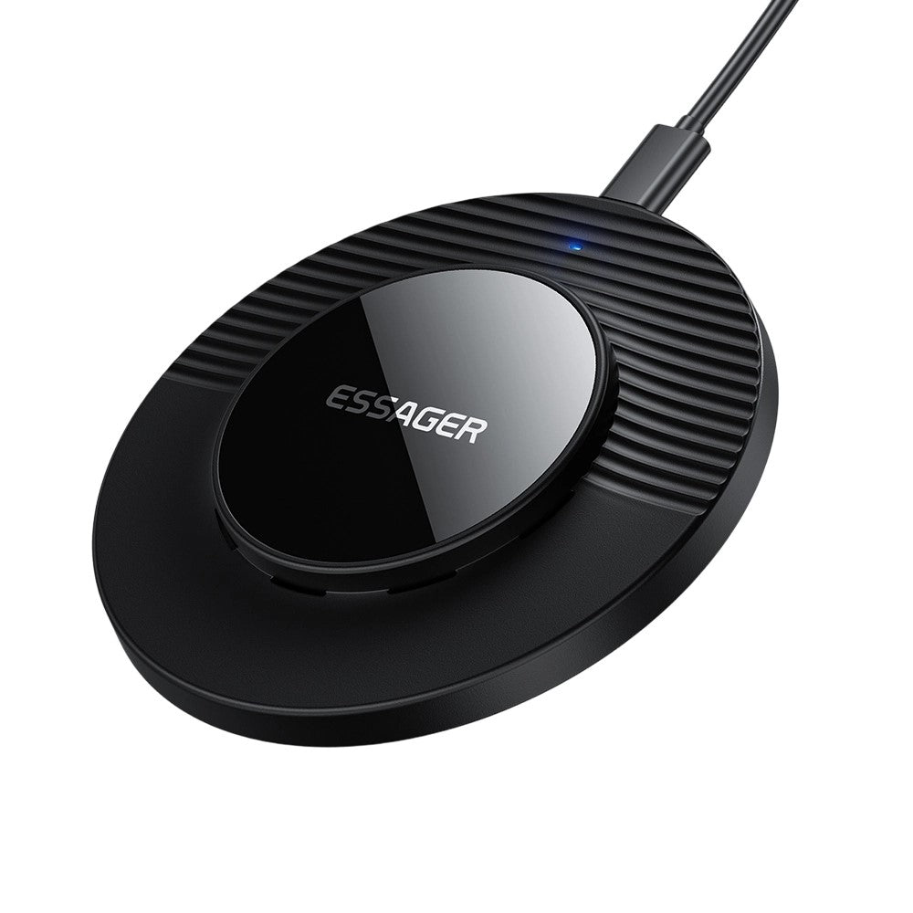 ESSAGER Trådløs Skrivebordsoplader Bærbar 15W Hurtigopladningsplade med 1m Type-C Kabel
