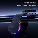 ESSAGER 15W Fast Charger with RGB Light 360 Degree Rotating Magnetic Wireless Charging Car Mount Phone Holder