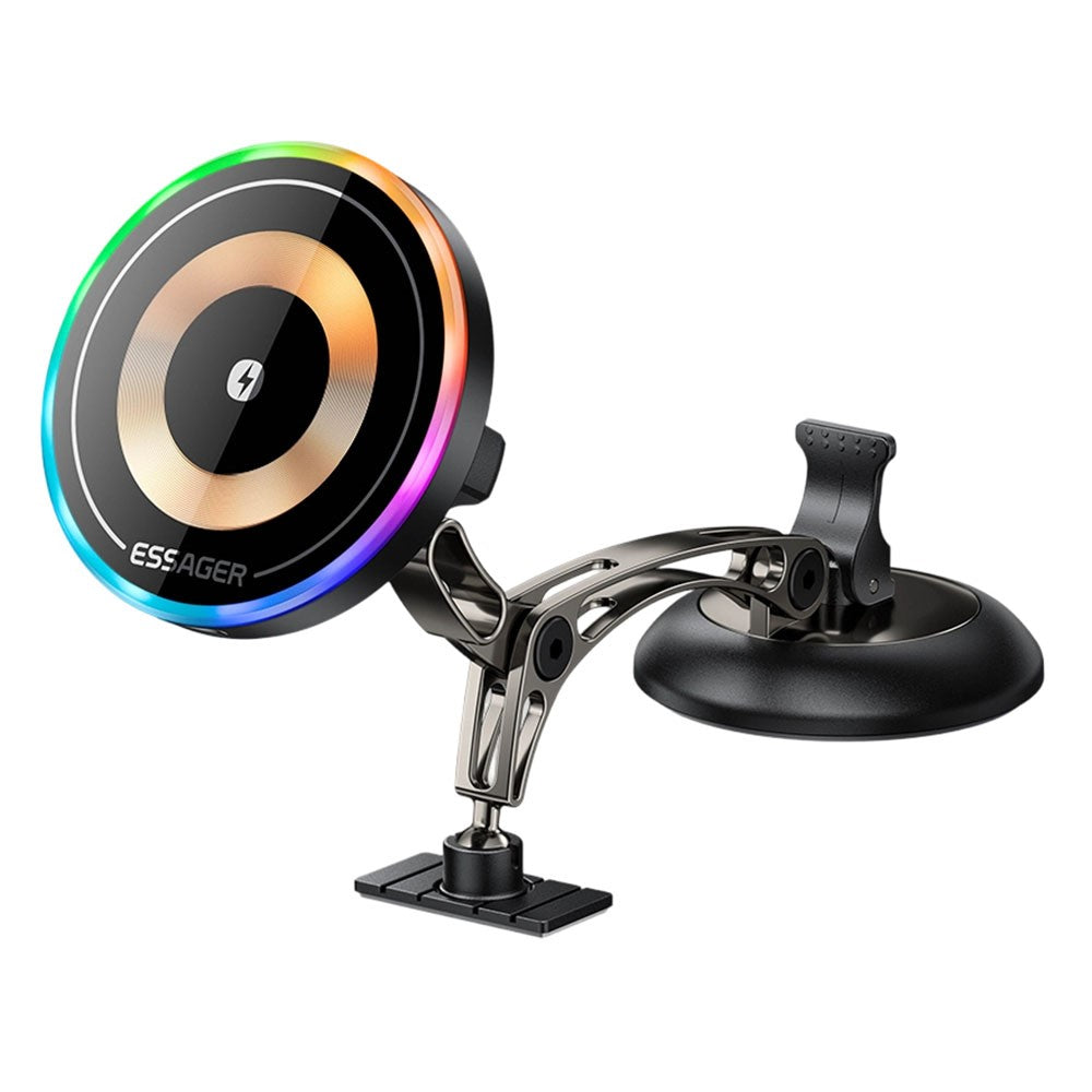 ESSAGER Magnetic Car Phone Holder RGB Lighting 15W Wireless Charger for Dashboard Windshield Mount