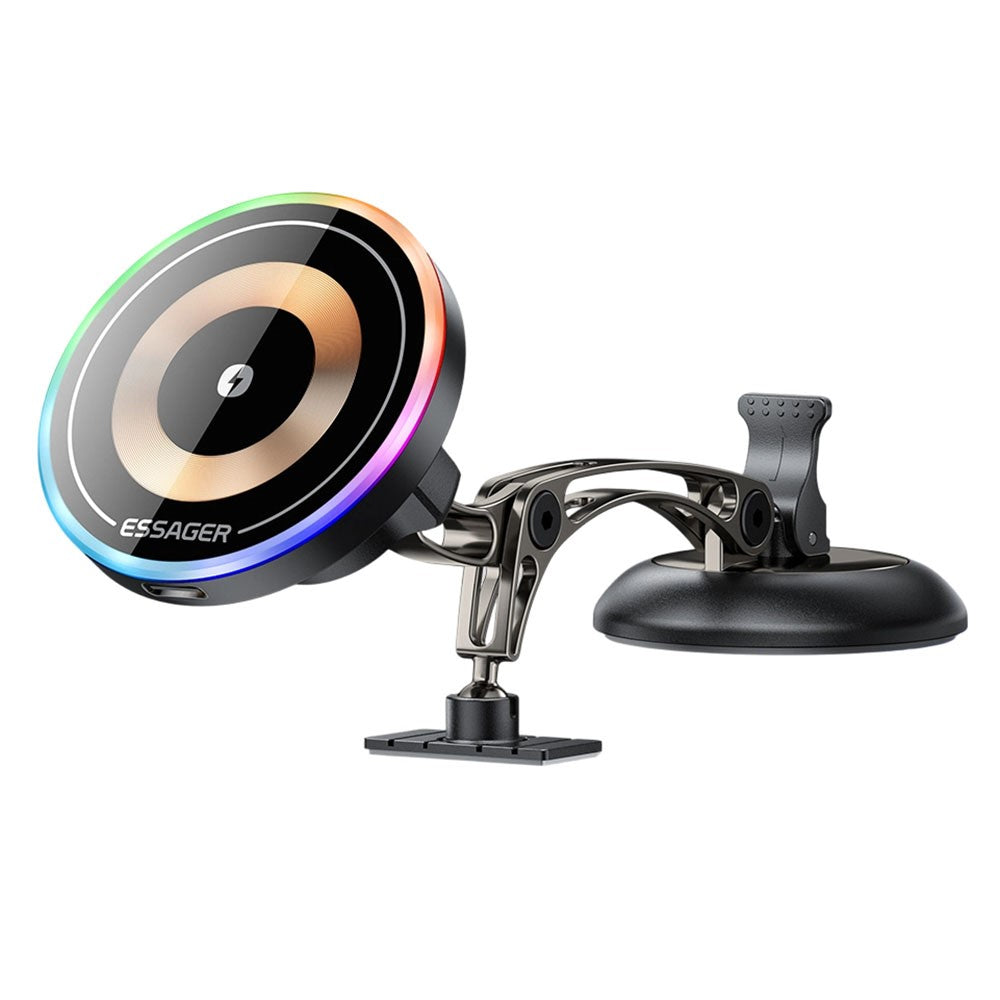 ESSAGER Magnetic Car Phone Holder RGB Lighting 15W Wireless Charger for Dashboard Windshield Mount