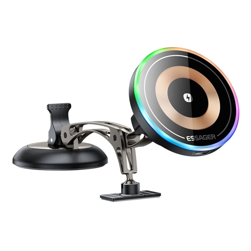 ESSAGER Magnetic Car Phone Holder RGB Lighting 15W Wireless Charger for Dashboard Windshield Mount