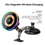 ESSAGER Magnetic Car Phone Holder RGB Lighting 15W Wireless Charger for Dashboard Windshield Mount