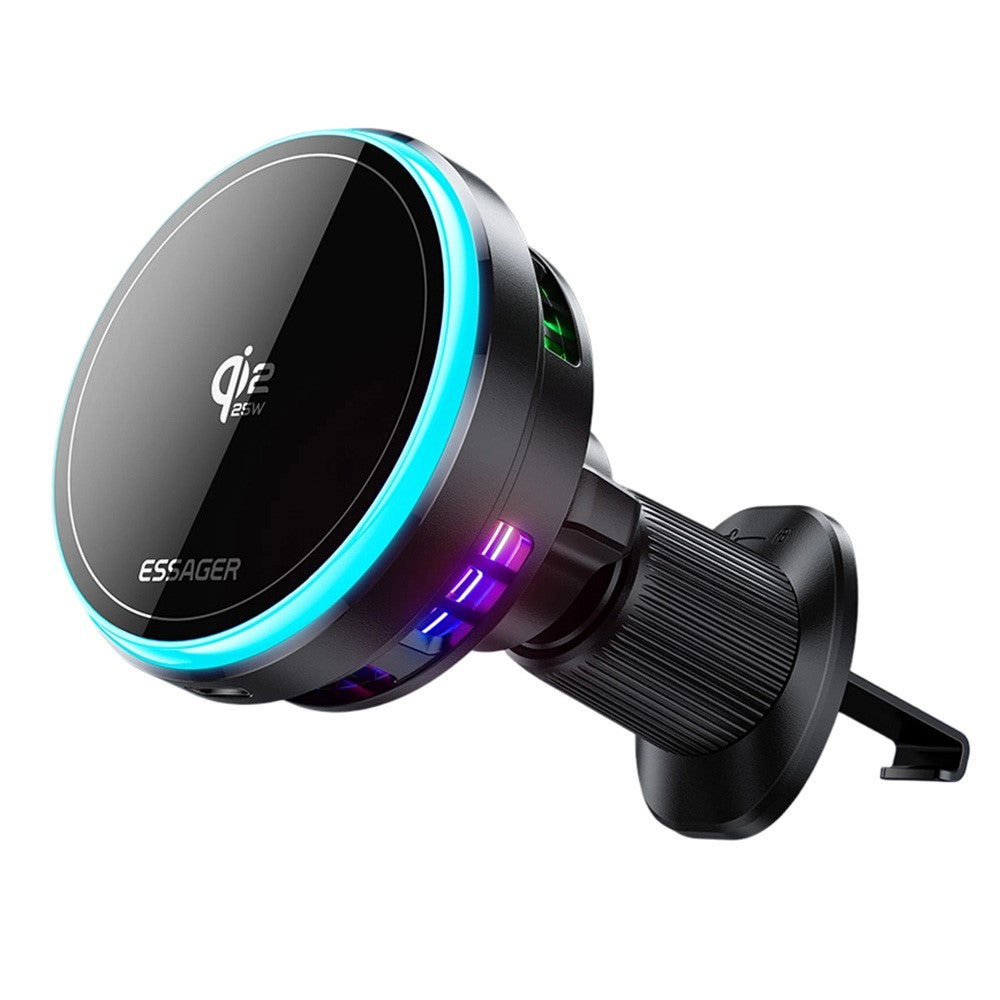 ESSAGER Qi2.2 25W Fast Charging Air Vent Mount Magnetic Wireless Car Charger with RGB Light