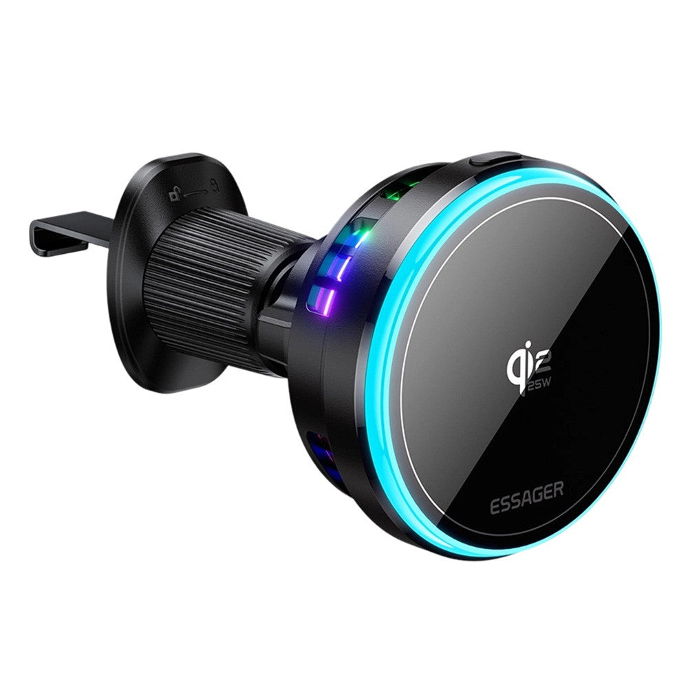 ESSAGER Qi2.2 25W Fast Charging Air Vent Mount Magnetic Wireless Car Charger with RGB Light