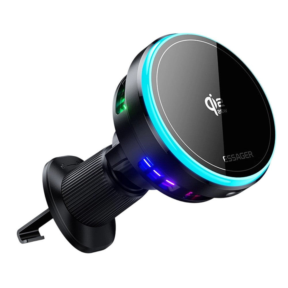 ESSAGER Qi2.2 25W Fast Charging Air Vent Mount Magnetic Wireless Car Charger with RGB Light