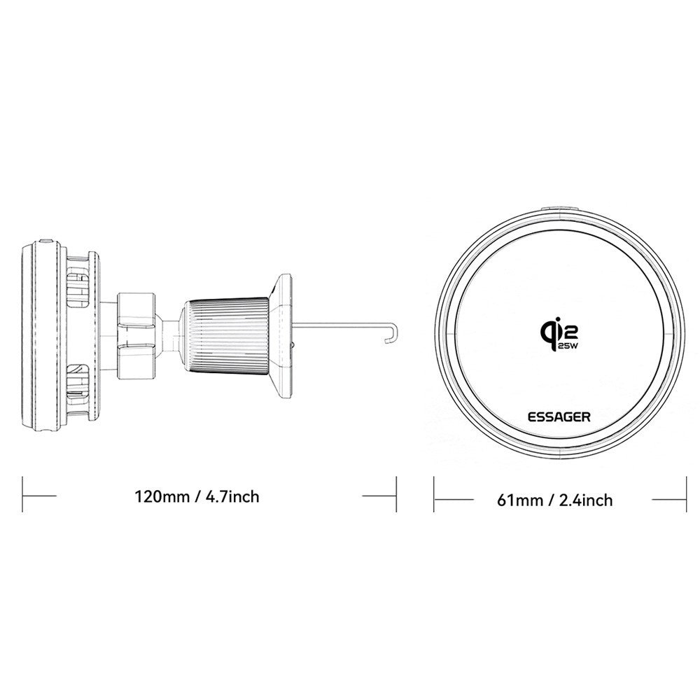 ESSAGER Qi2.2 25W Fast Charging Air Vent Mount Magnetic Wireless Car Charger with RGB Light