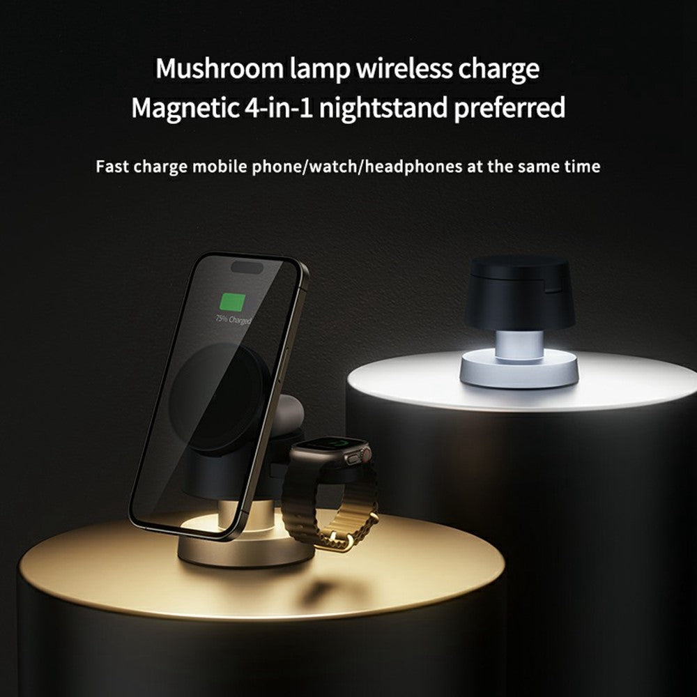 X6 4-i-1 Magnetisk Trådløs Opladerstander med Natlys Opladningsstation til iPhone Apple Watch AirPods